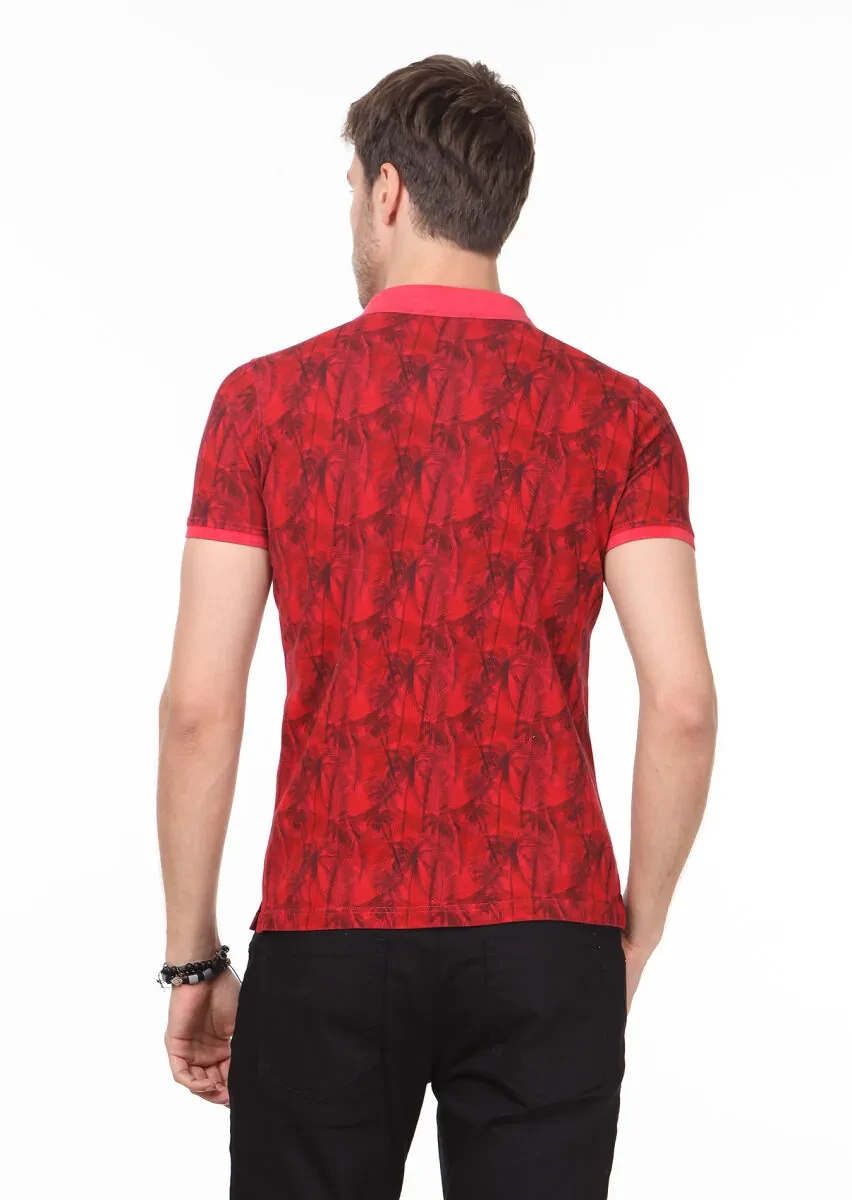 Red Plain Polo Neck 100% Cotton T-Shirt - 4