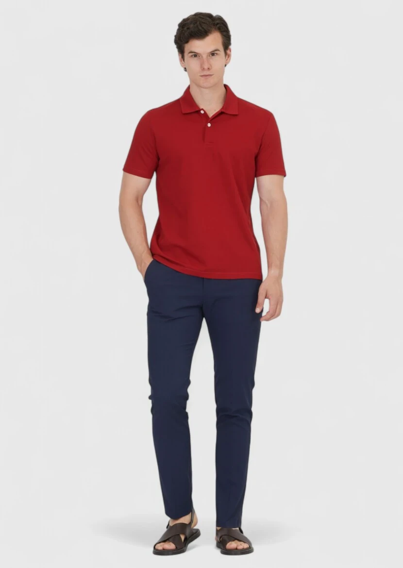 Red Plain Polo Neck 100% Cotton T-Shirt - RAMSEY