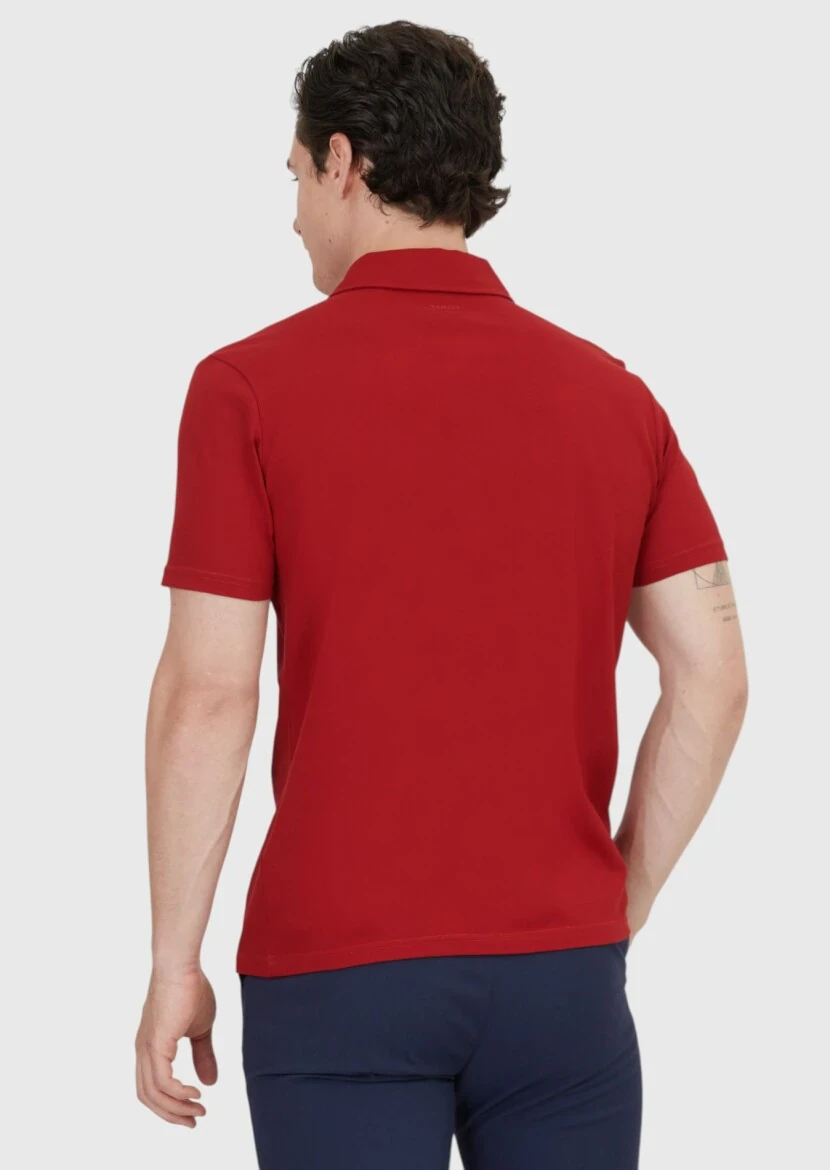 Red Plain Polo Neck 100% Cotton T-Shirt - 4