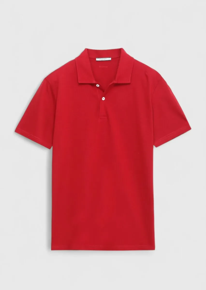 Red Plain Polo Neck 100% Cotton T-Shirt - 5