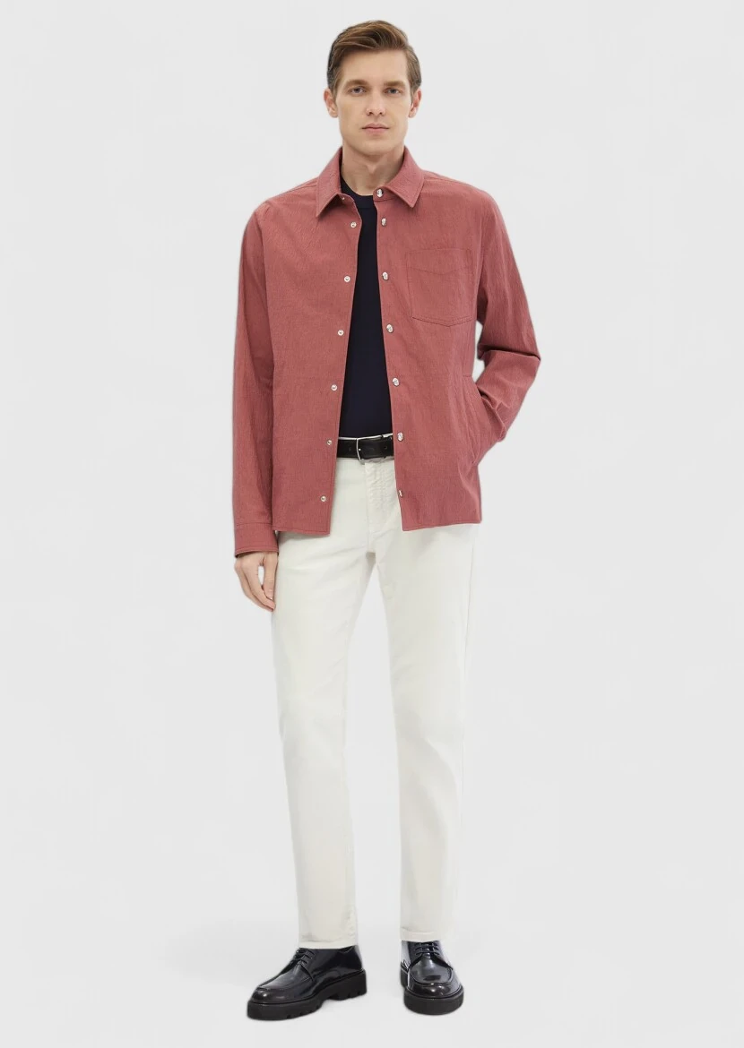 Red Regular Fit Shirt Collar Casual Weaving Coat 