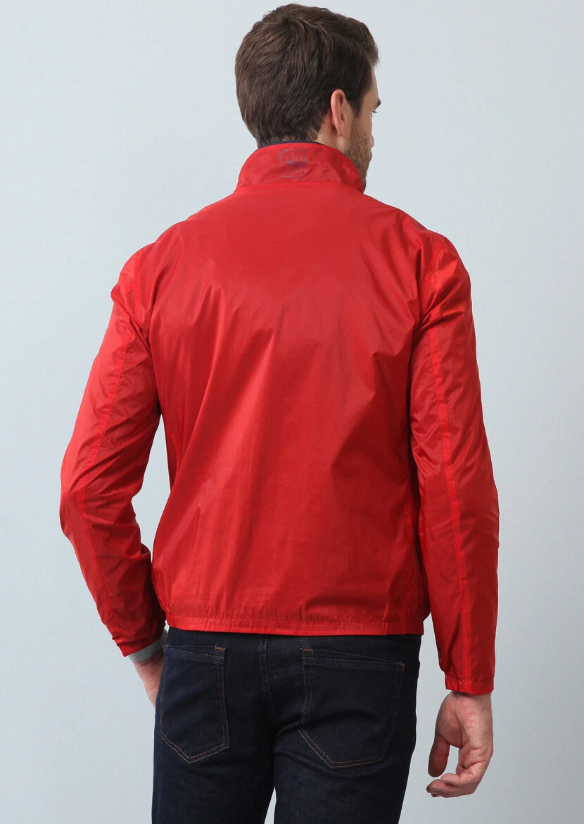 Red Regular Fit Turtleneck Casual Weaving Coat - 5