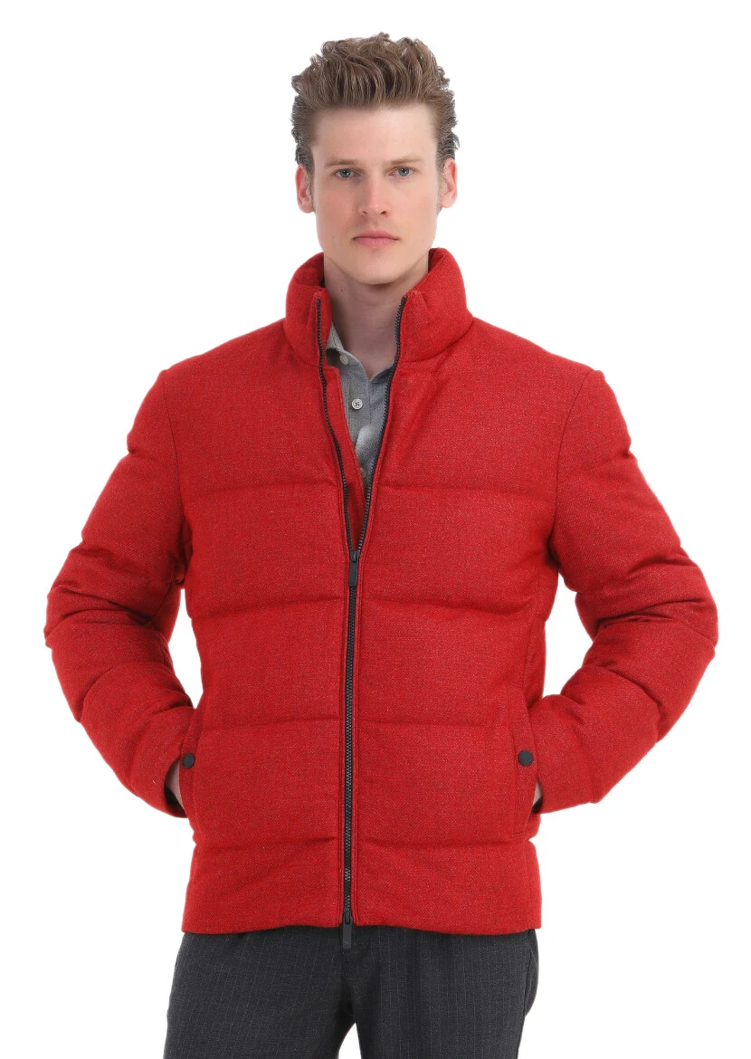 Red Regular Fit Turtleneck Casual Weaving Coat - 3