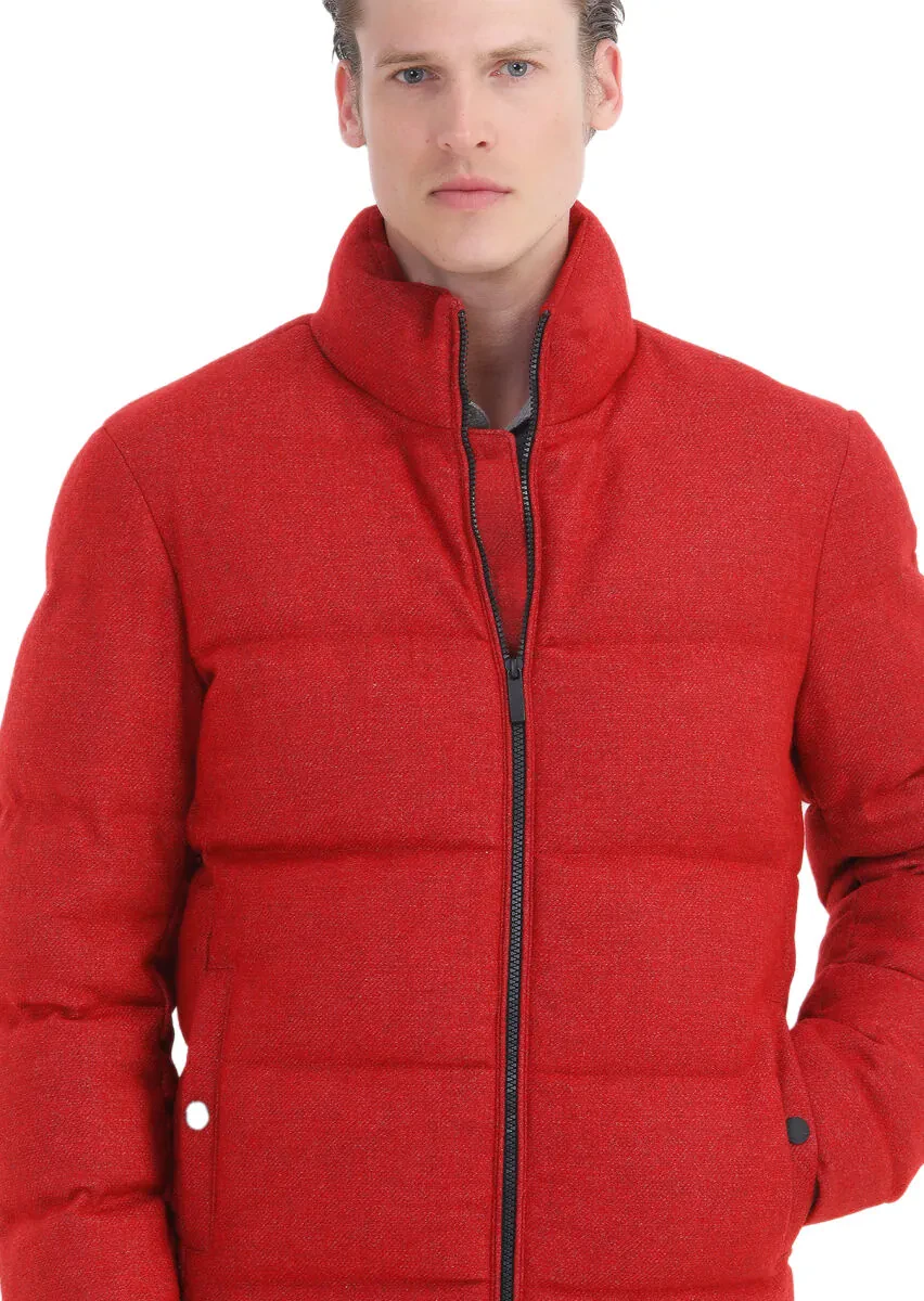 Red Regular Fit Turtleneck Casual Weaving Coat - 5