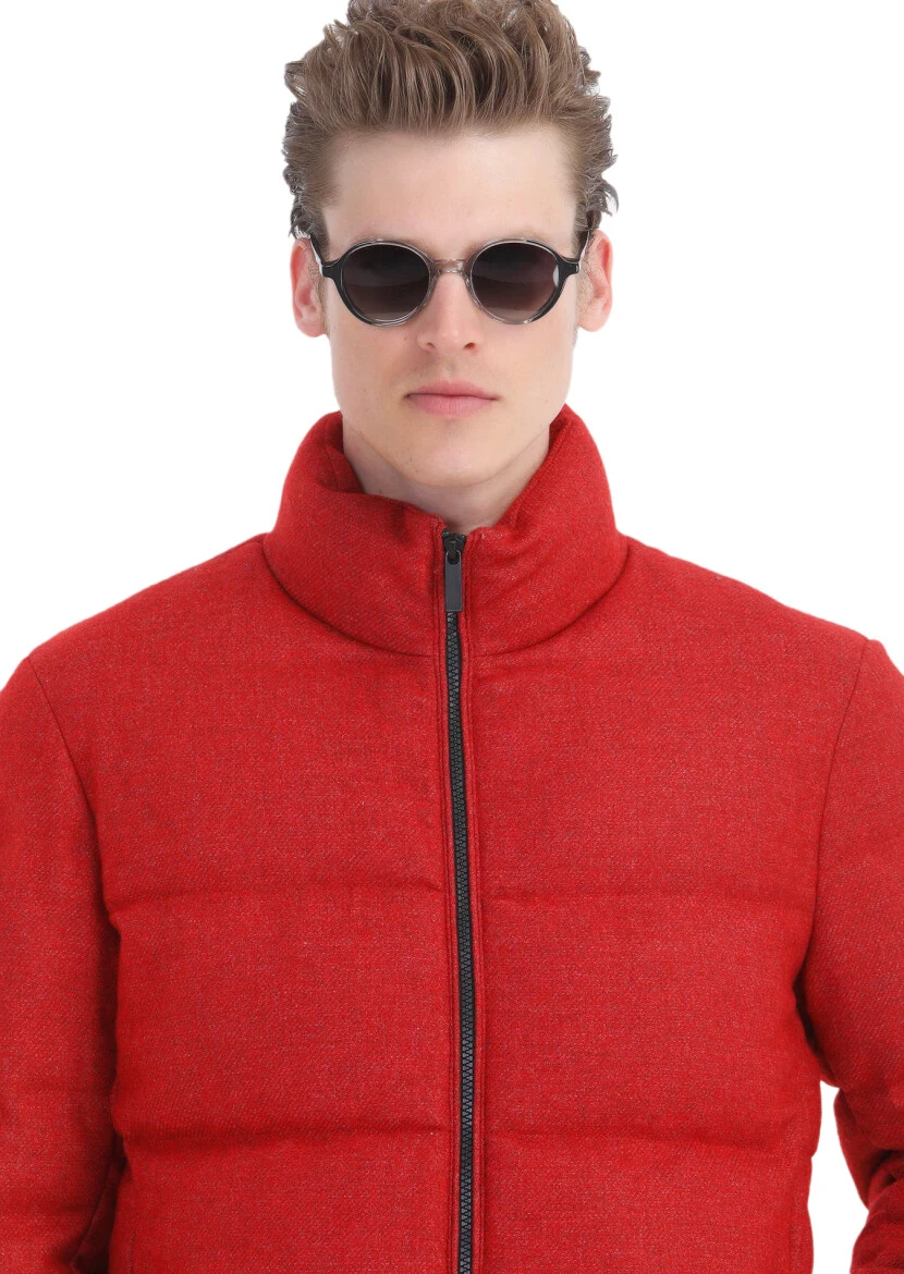Red Regular Fit Turtleneck Casual Weaving Coat - 6