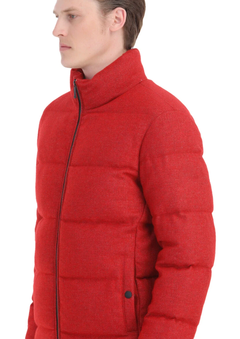 Red Regular Fit Turtleneck Casual Weaving Coat - 7