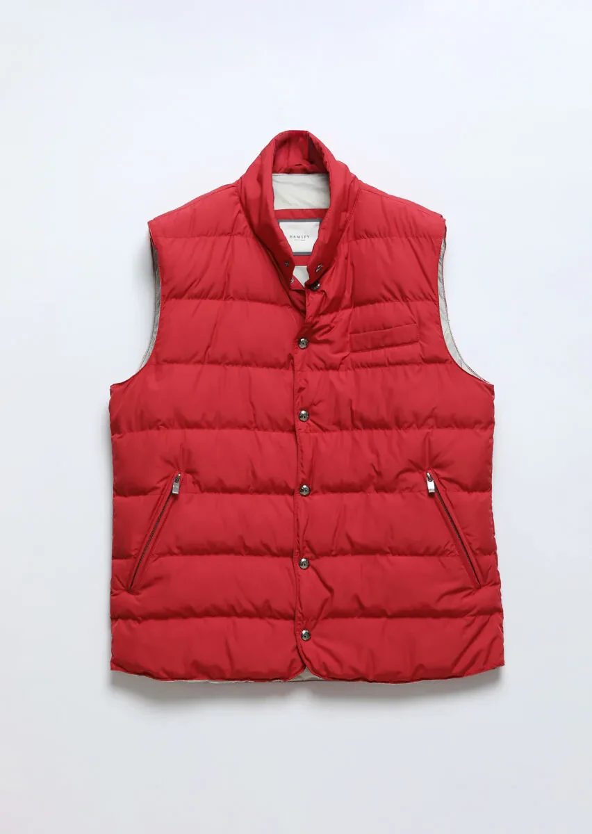 Red Regular Fit Turtleneck Casual Weaving Puffer Vest - 7