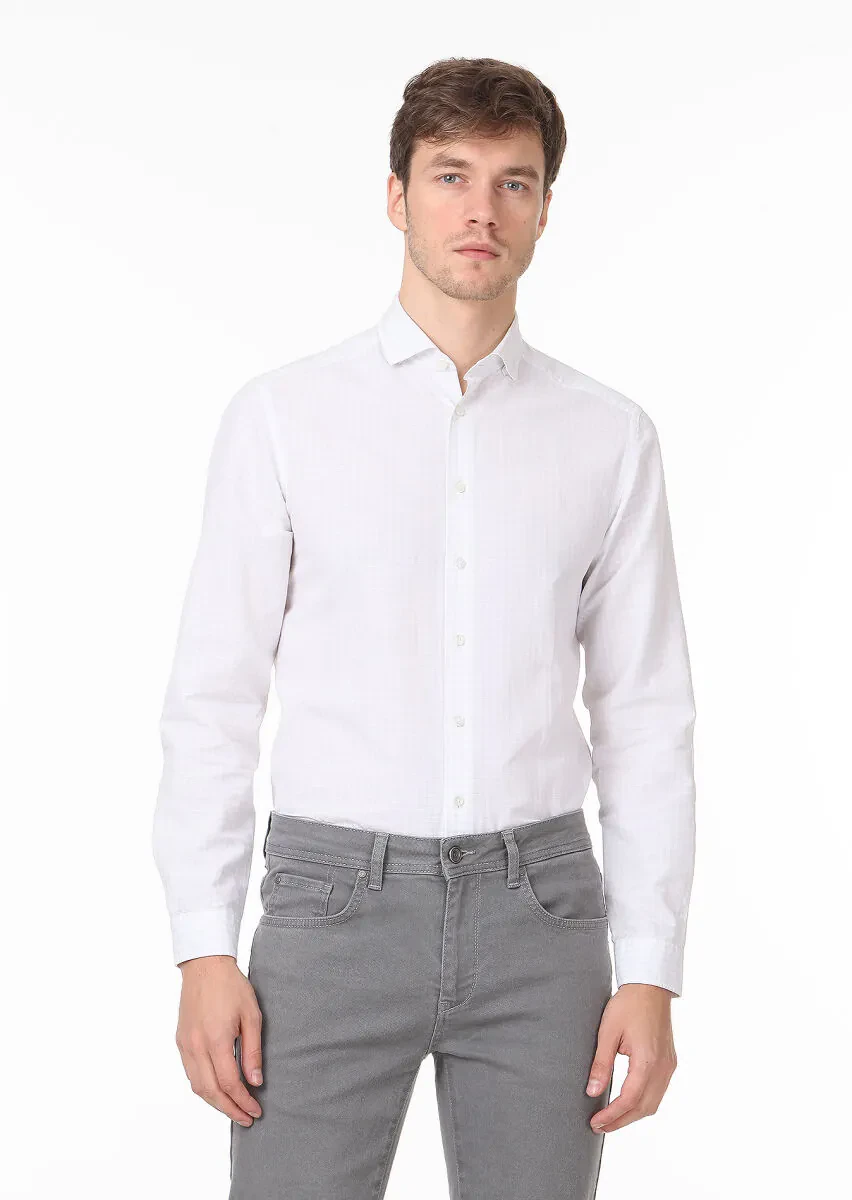 Renksiz Regular Fit Dokuma Casual %100 Pamuk Gömlek - 1
