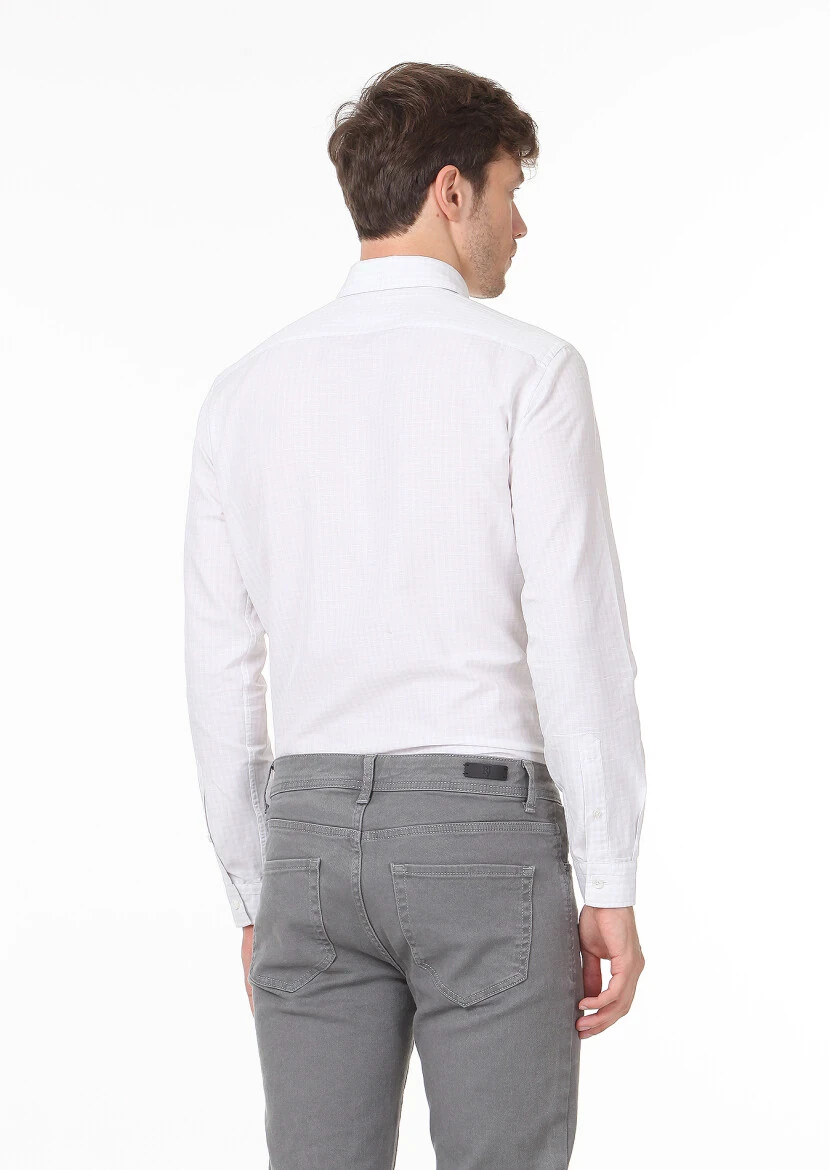 Renksiz Regular Fit Dokuma Casual %100 Pamuk Gömlek - 4
