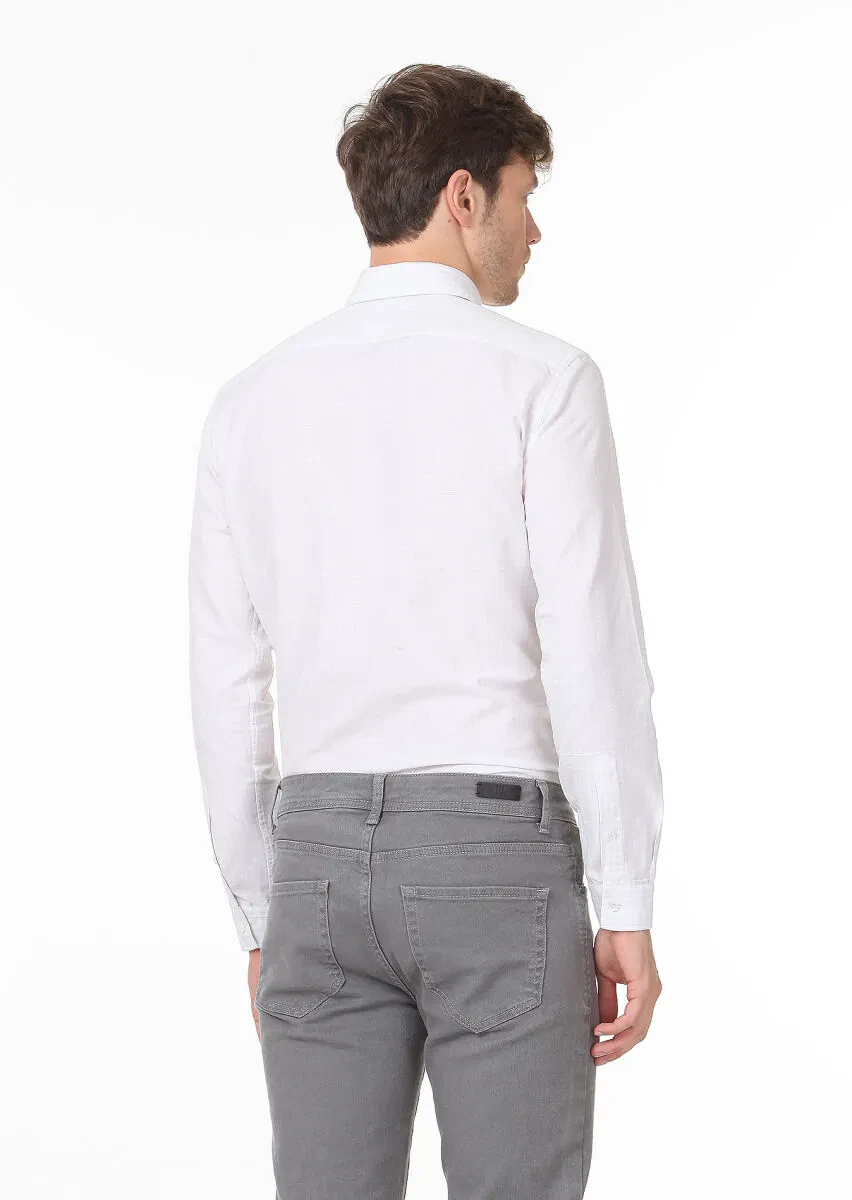 Renksiz Regular Fit Dokuma Casual %100 Pamuk Gömlek - 4