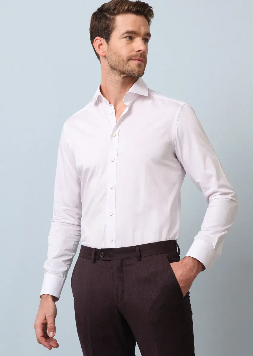 Renksiz Regular Fit Dokuma Klasik %100 Pamuk Gömlek - 1