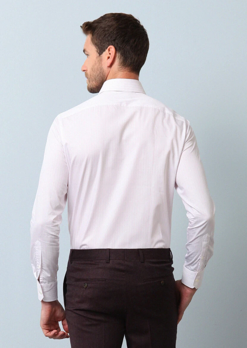 Renksiz Regular Fit Dokuma Klasik %100 Pamuk Gömlek - 5