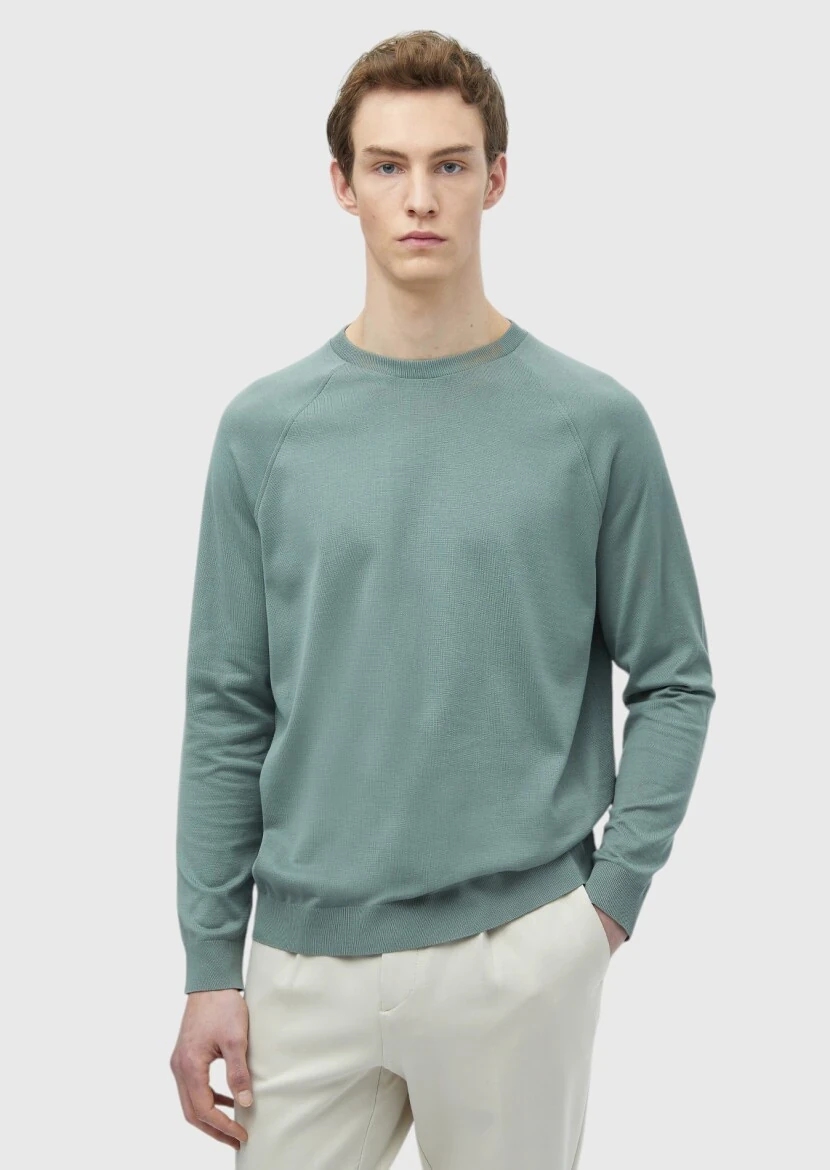 Reseda Green Crew Neck Plain Sweatshirt - RAMSEY