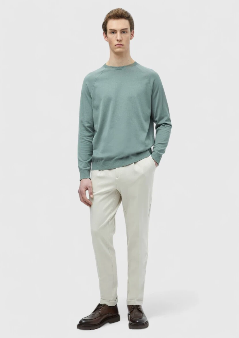 Reseda Green Crew Neck Plain Sweatshirt - RAMSEY