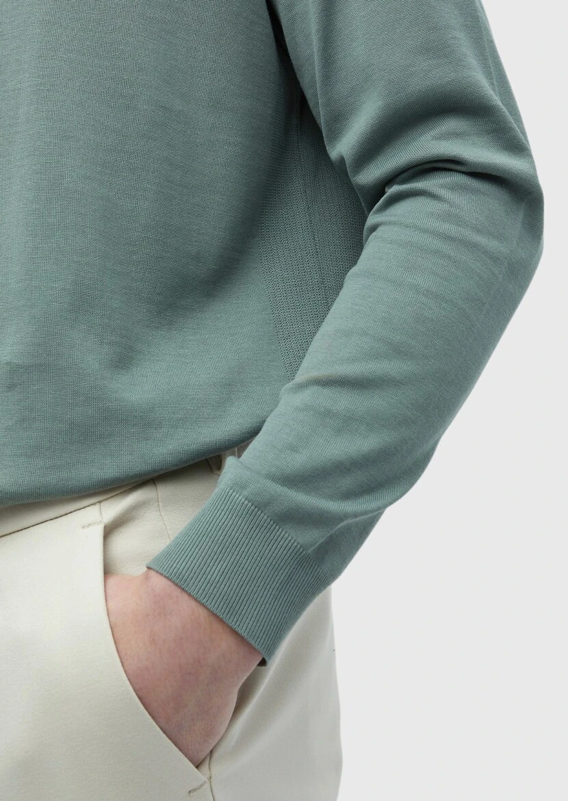 Reseda Green Crew Neck Plain Sweatshirt - 4