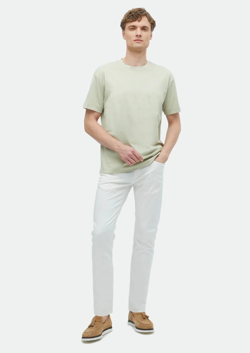 Reseda Green Plain Crew Neck 100% Cotton T-Shirt - RAMSEY