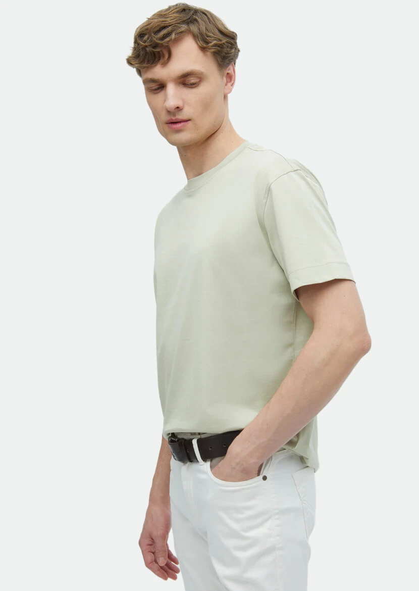 Reseda Green Plain Crew Neck 100% Cotton T-Shirt - 3