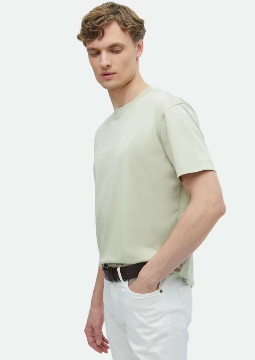 Reseda Green Plain Crew Neck 100% Cotton T-Shirt - 3