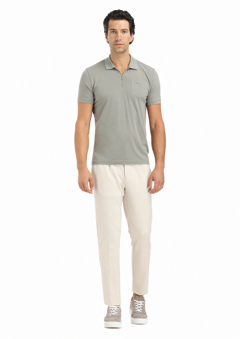 Reseda Green Plain Polo Neck Cotton Blended T-Shirt - 1