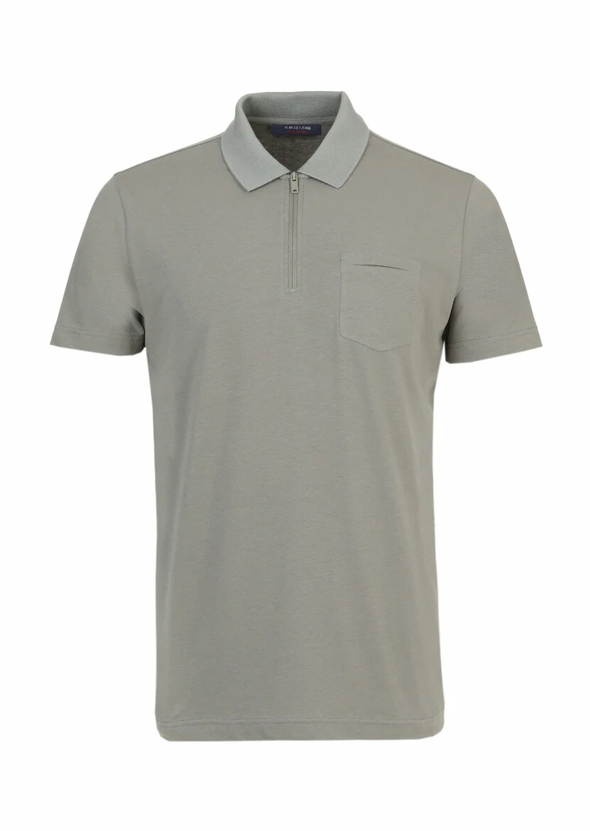 Reseda Green Plain Polo Neck Cotton Blended T-Shirt - 6