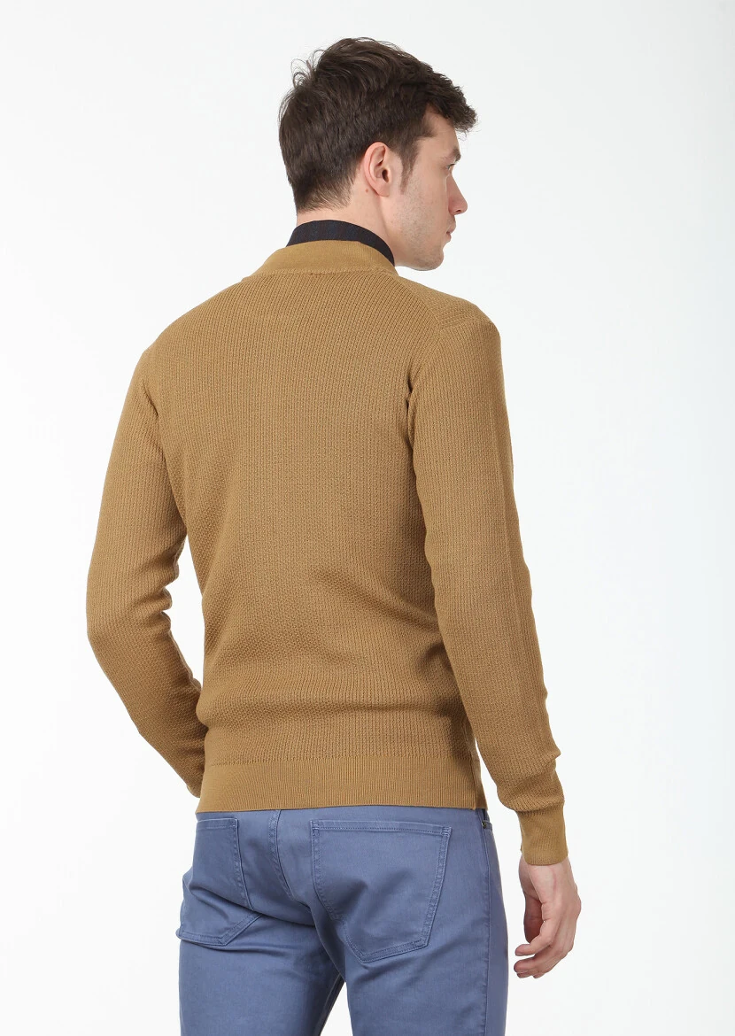 Saffron Jacquard Wool Blended Cardigan - 4