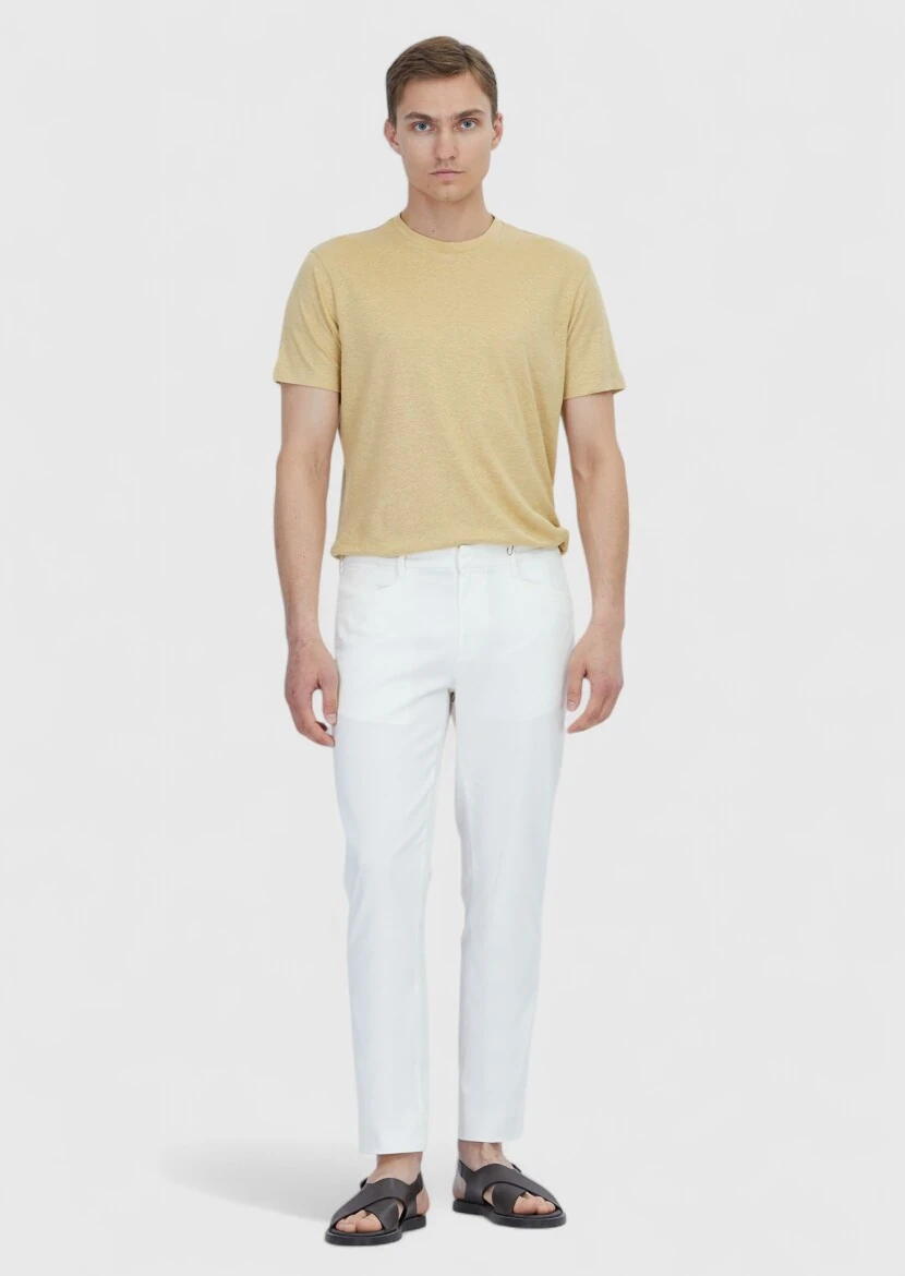 Saffron Plain Crew Neck 100% Linen T-Shirt - RAMSEY