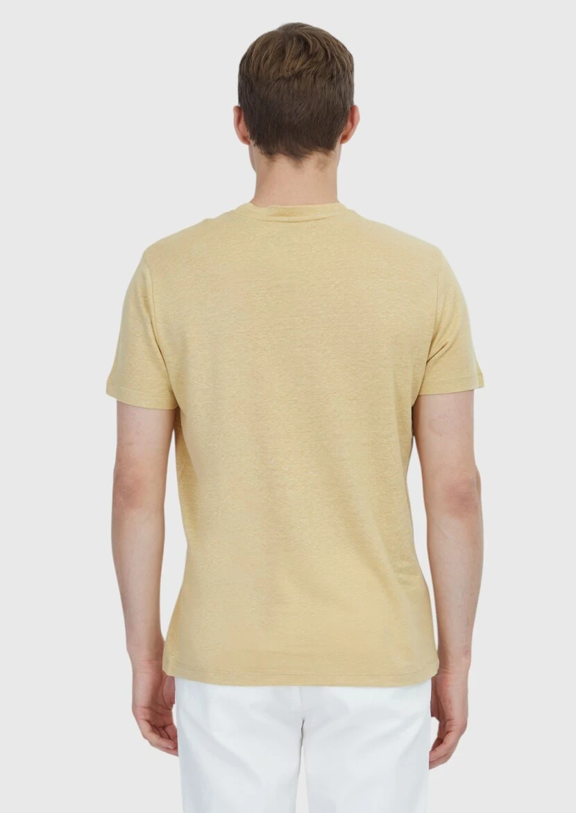 Saffron Plain Crew Neck 100% Linen T-Shirt - 5