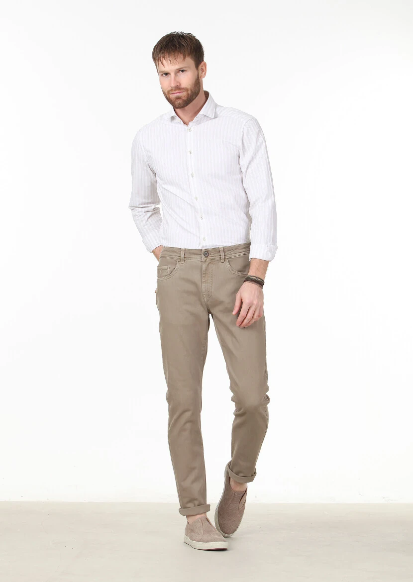 Saffron Weaving Slim Fit Casual Cotton Blended Trousers 