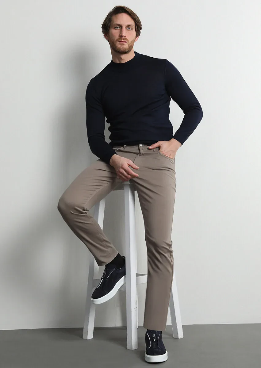 Saffron Weaving Slim Fit Casual Cotton Blended Trousers - 1