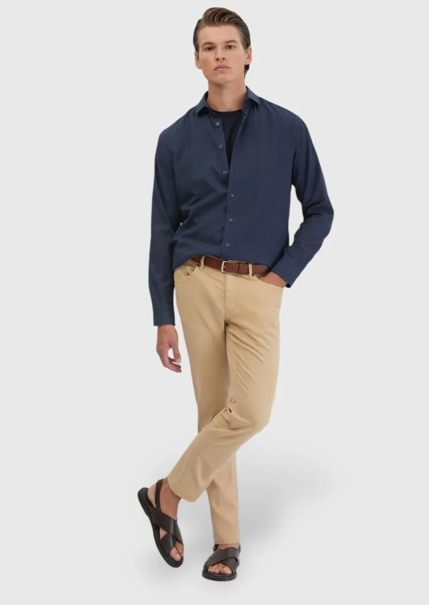 Saffron Weaving Slim Fit Casual Cotton Blended Trousers - 2