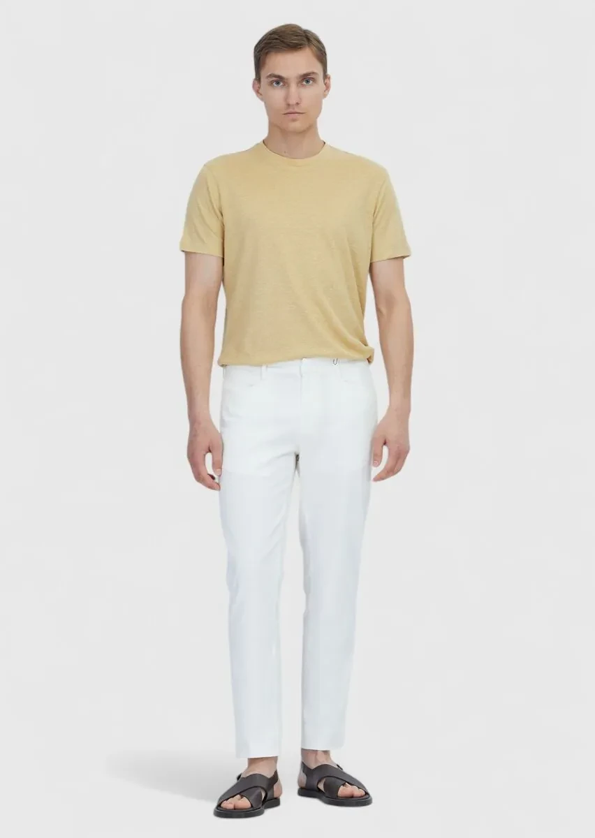 Safran Düz Bisiklet Yaka %100 Keten T-Shirt - 2