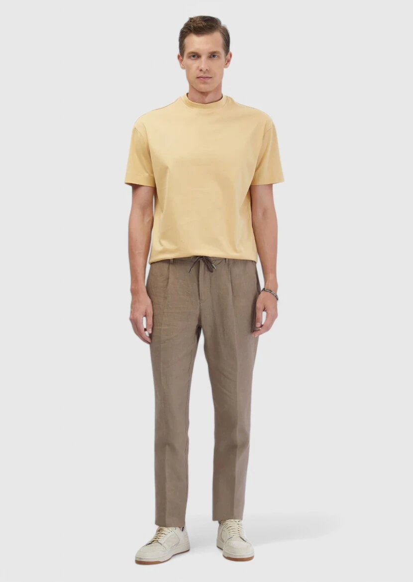 Safran Düz Bisiklet Yaka %100 Pamuk T-Shirt 