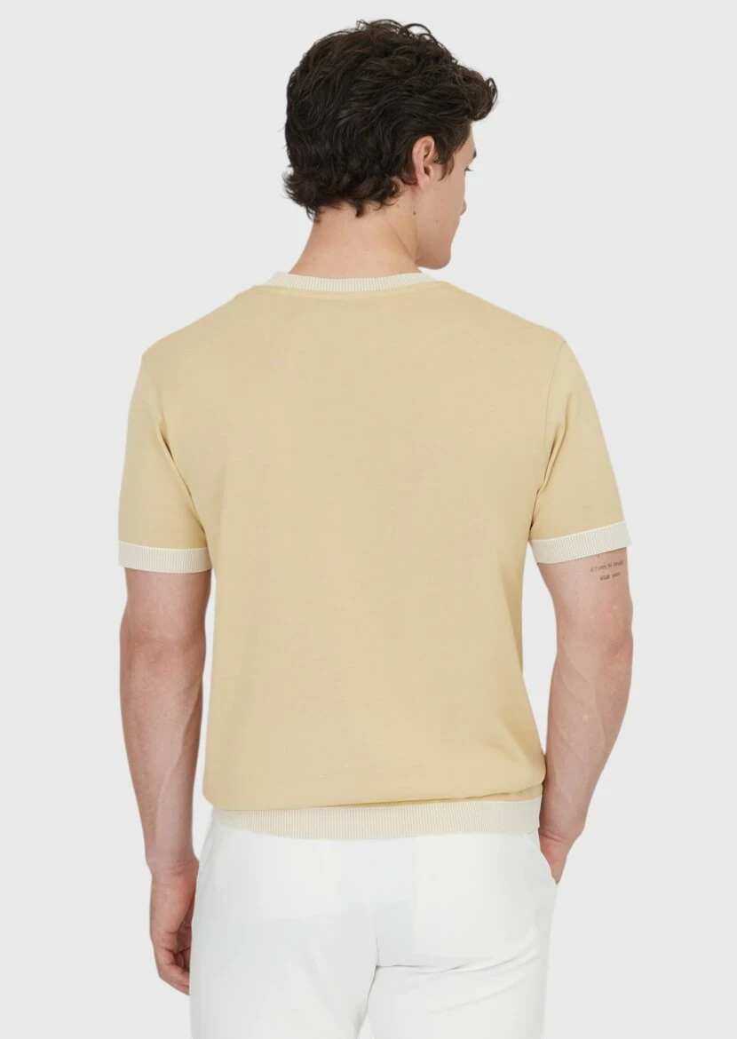 Safran Düz Bisiklet Yaka %100 Pamuk T-Shirt - 5