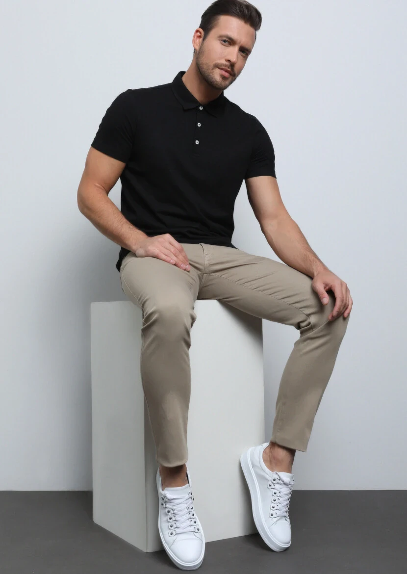 Safran Düz Dokuma Slim Fit Casual Pamuk Karışımlı Pantolon 