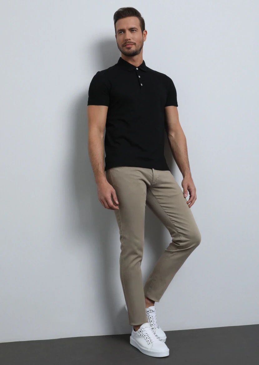 Safran Düz Dokuma Slim Fit Casual Pamuk Karışımlı Pantolon - 3