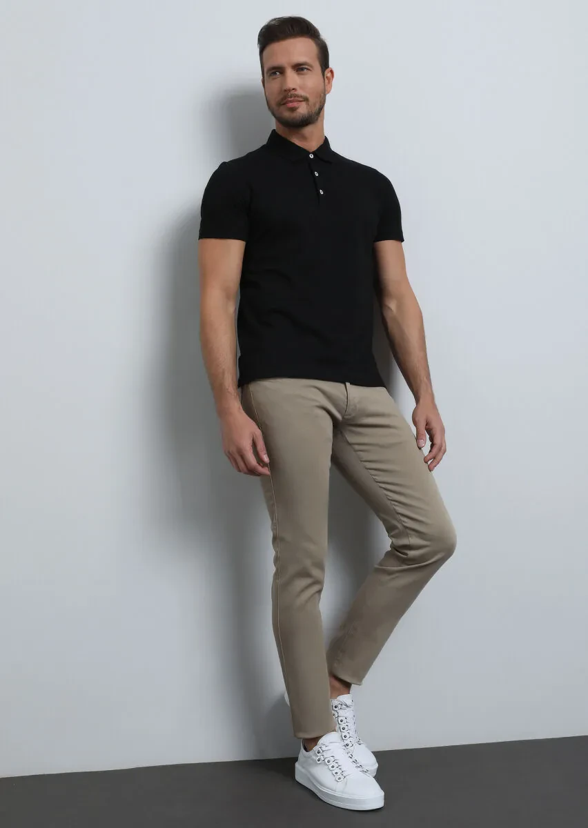 Safran Düz Dokuma Slim Fit Casual Pamuk Karışımlı Pantolon - 3
