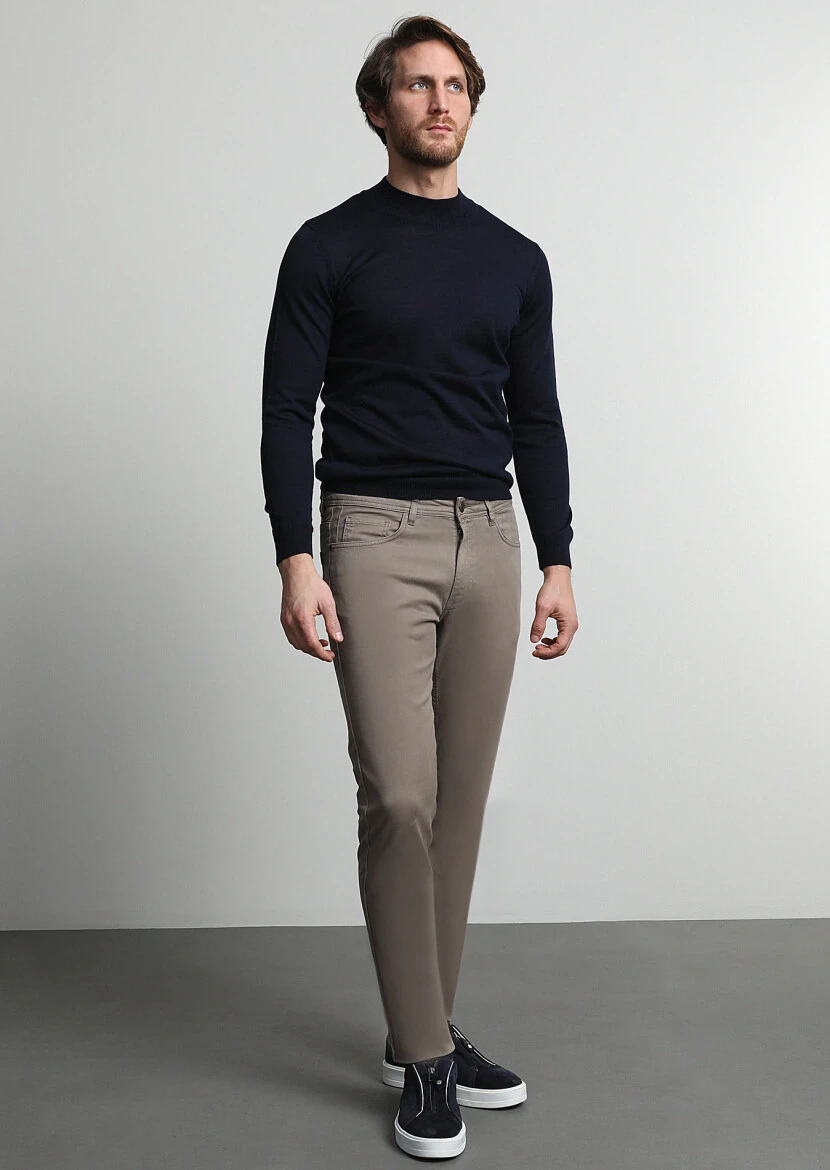 Safran Düz Dokuma Slim Fit Casual Pamuk Karışımlı Pantolon - 3