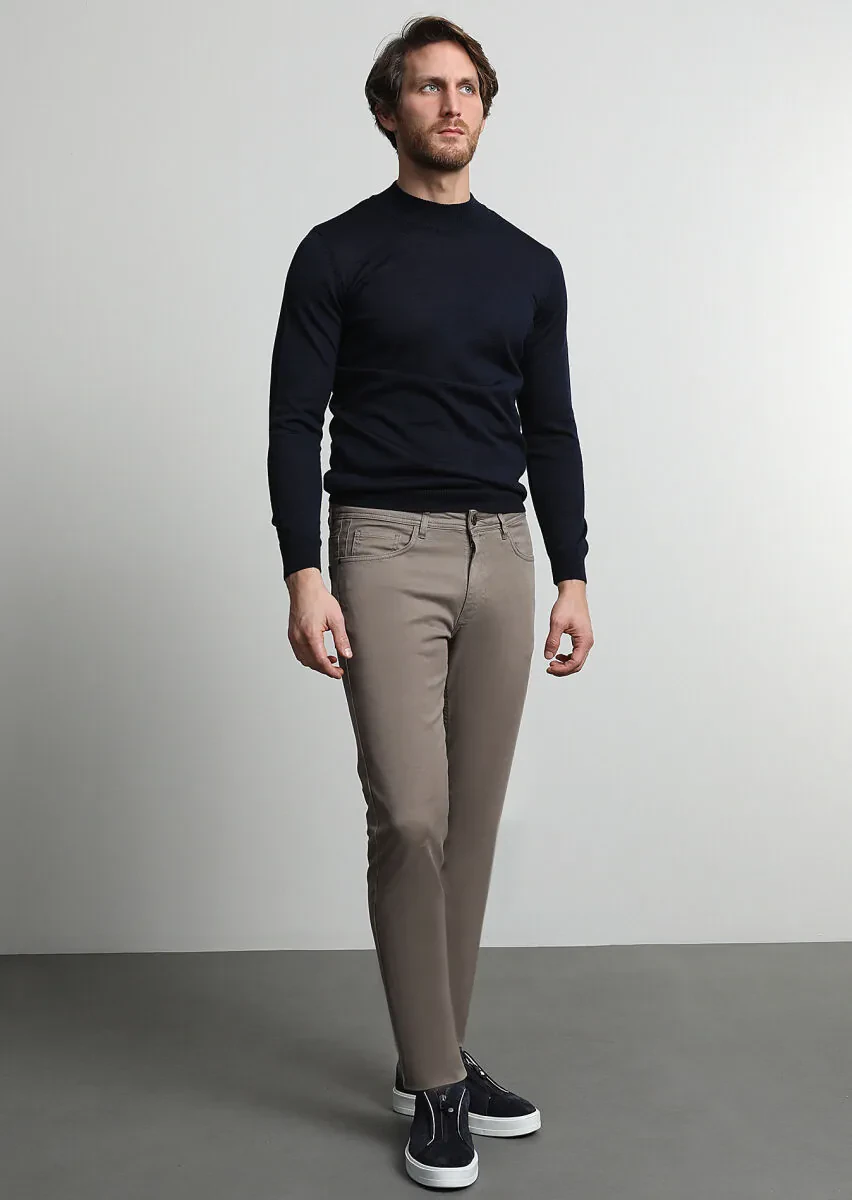 Safran Düz Dokuma Slim Fit Casual Pamuk Karışımlı Pantolon - 3