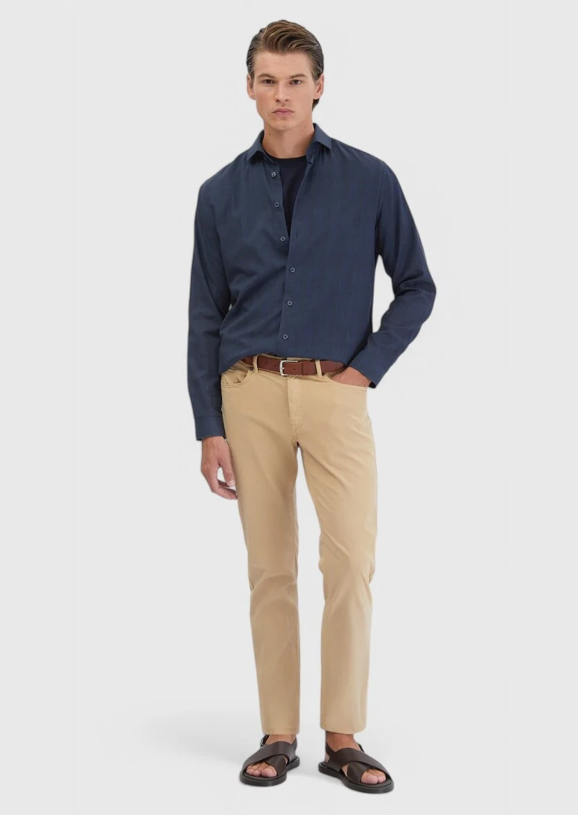 Safran Düz Dokuma Slim Fit Casual Pamuk Karışımlı Pantolon - 1