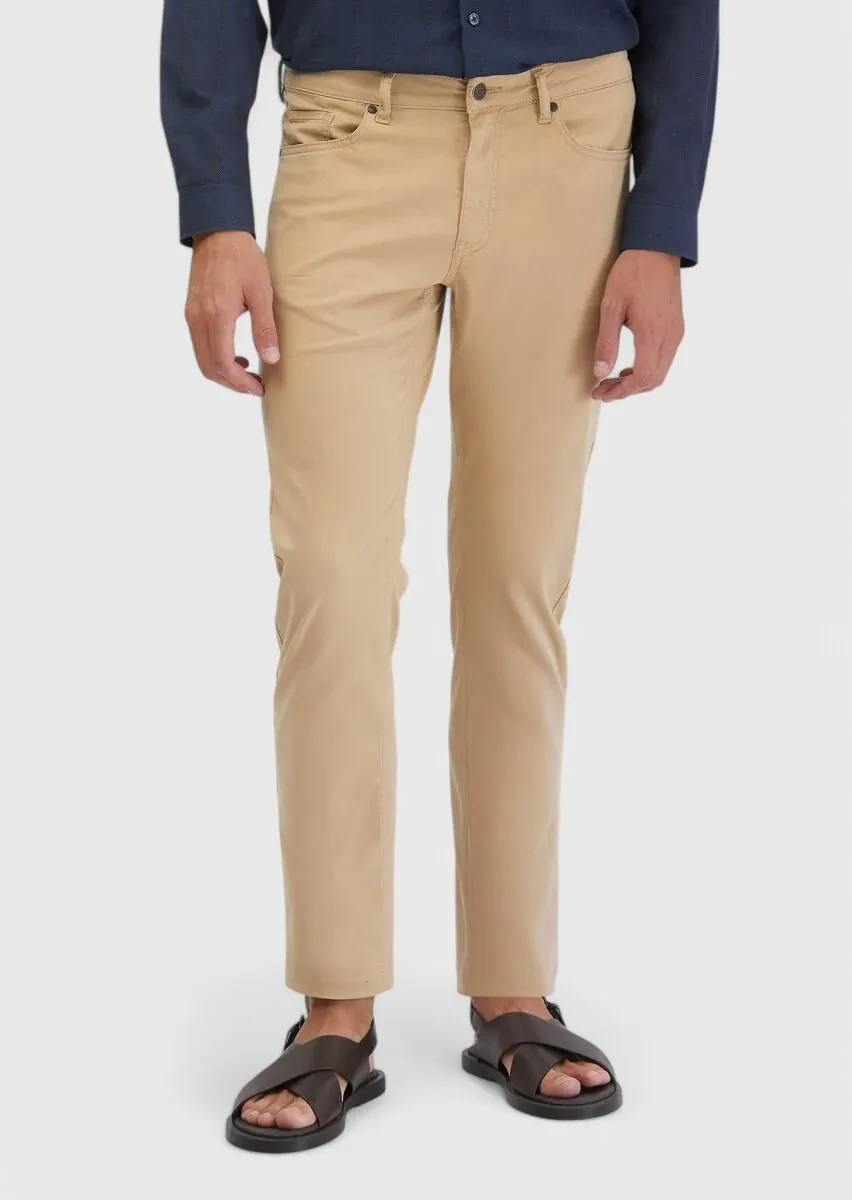 Safran Düz Dokuma Slim Fit Casual Pamuk Karışımlı Pantolon - 3