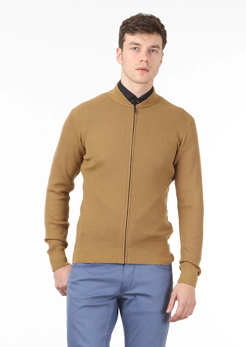 Safran Jakarlı Yün Karışımlı Hırka - 1