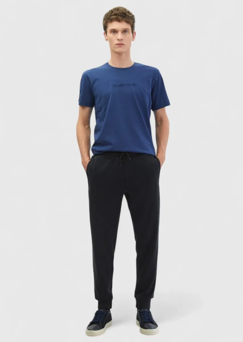 Saks Baskılı Bisiklet Yaka %100 Pamuk T-Shirt - 2