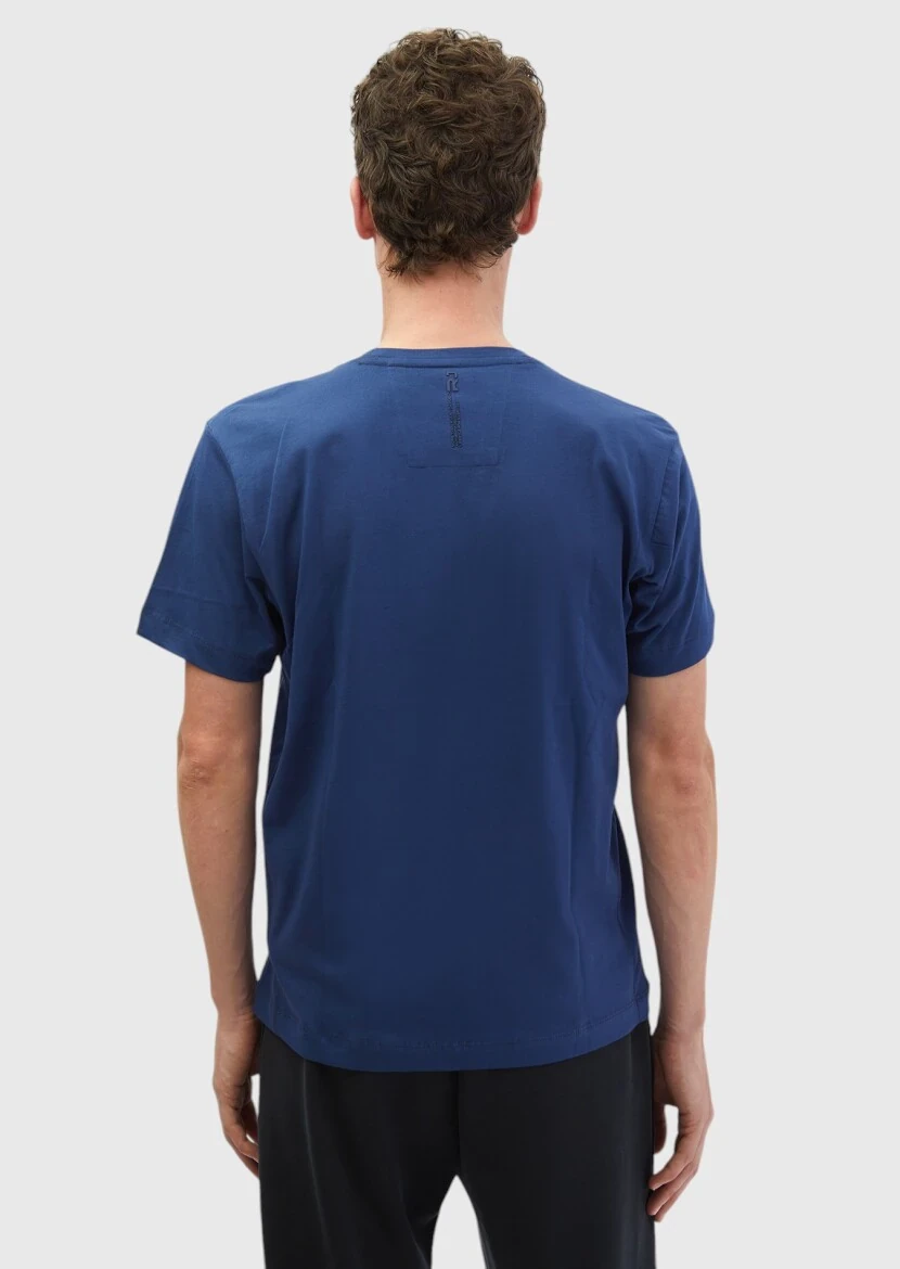 Saks Baskılı Bisiklet Yaka %100 Pamuk T-Shirt - 4