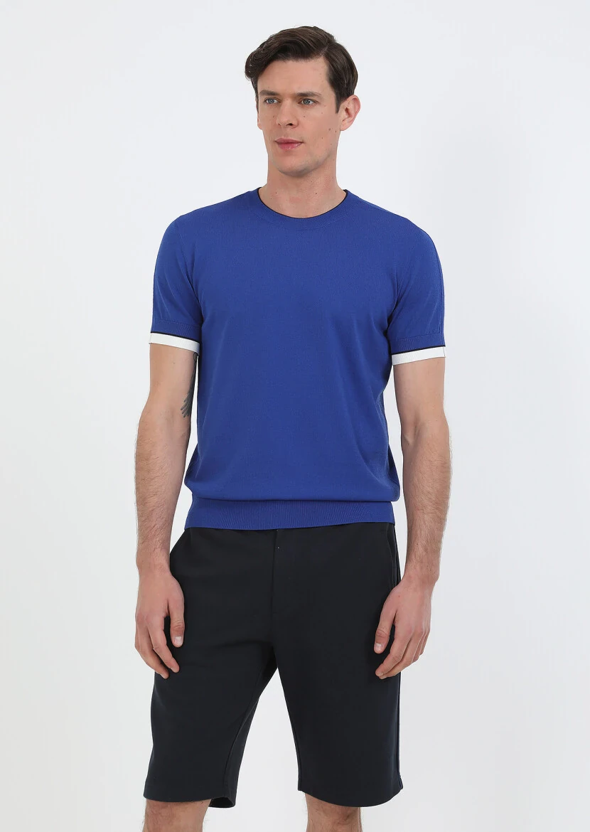 Saks Bisiklet Yaka Düz Örgü Triko - 1