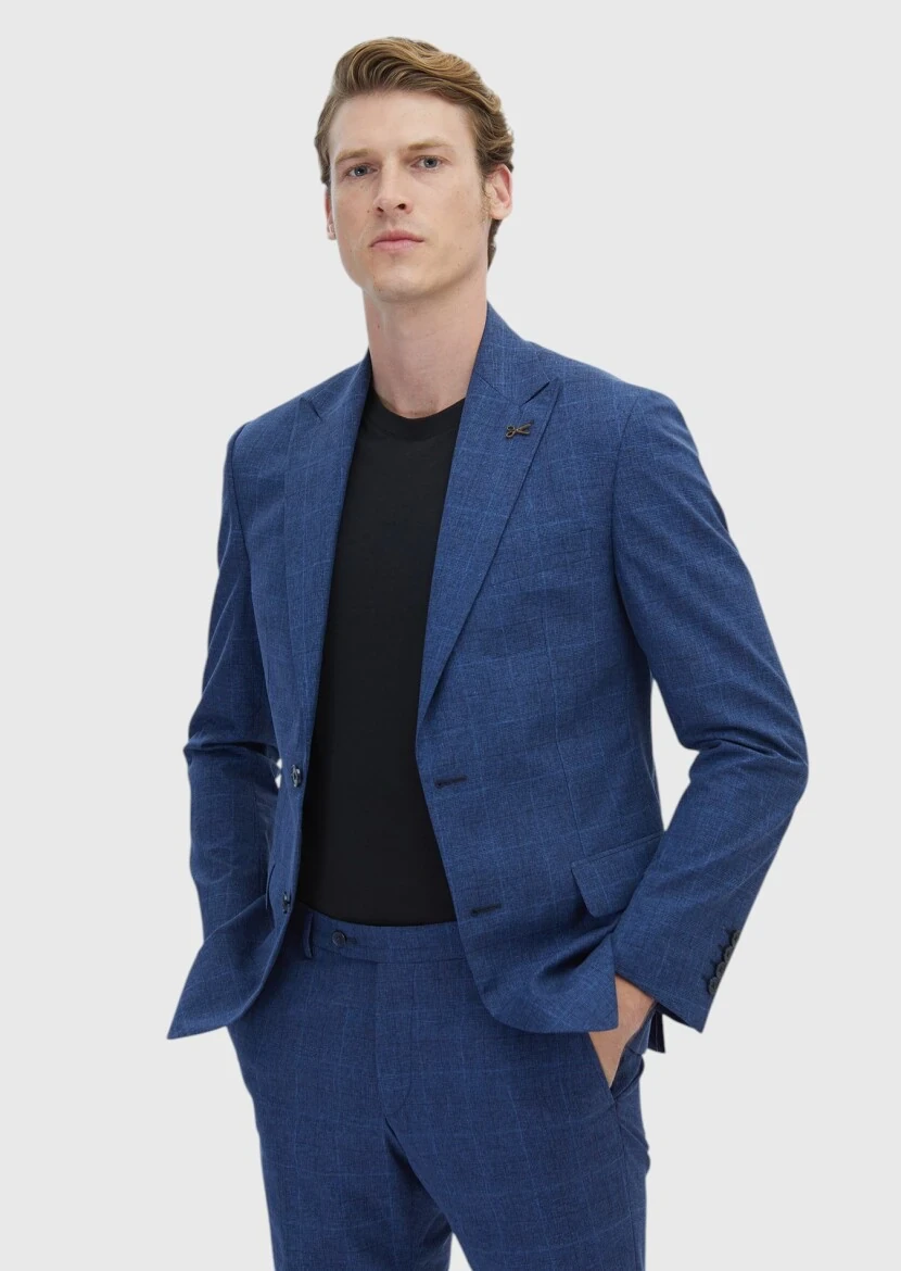 Saks Checkered Zeroweight Slim Fit Silk Blended Suit - 1