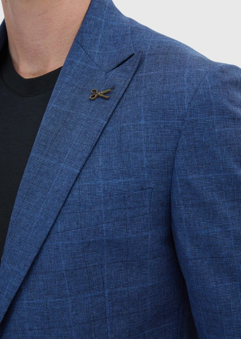 Saks Checkered Zeroweight Slim Fit Silk Blended Suit - 5