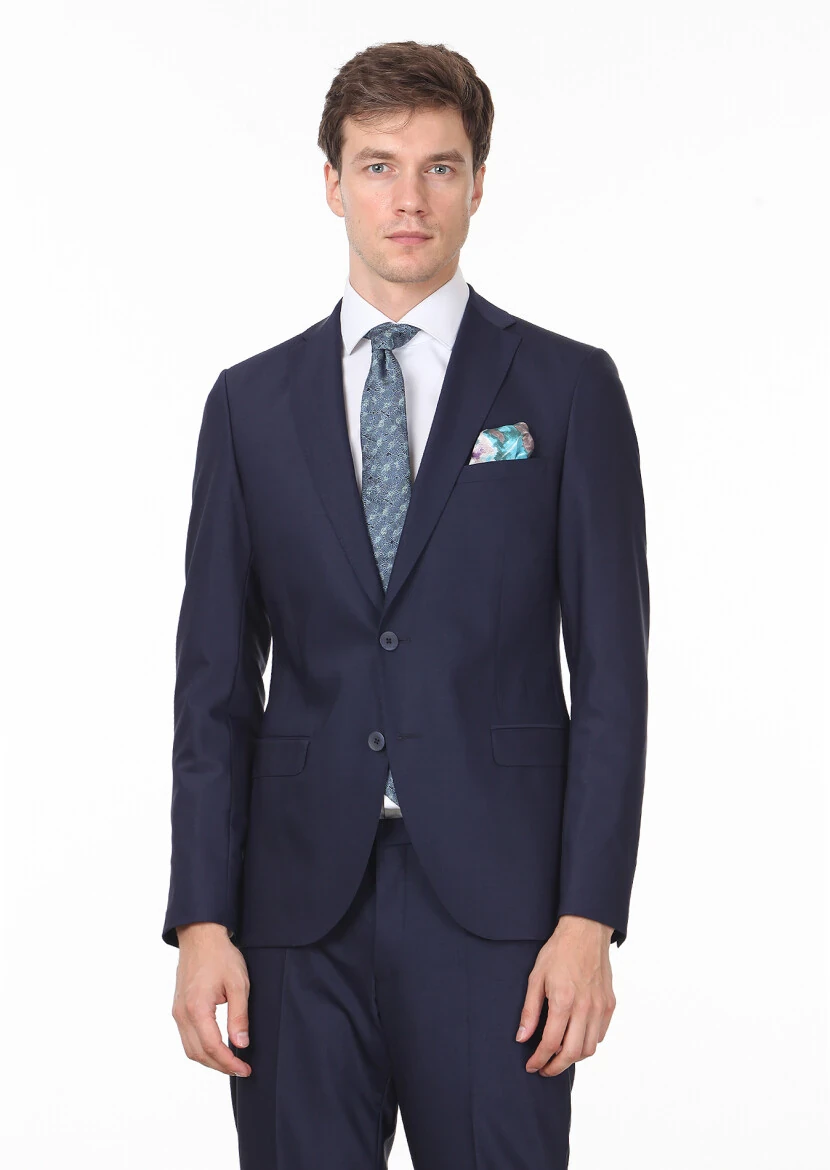 Saks Düz Fashion Slim Fit Yün Karışımlı Takım Elbise - 1