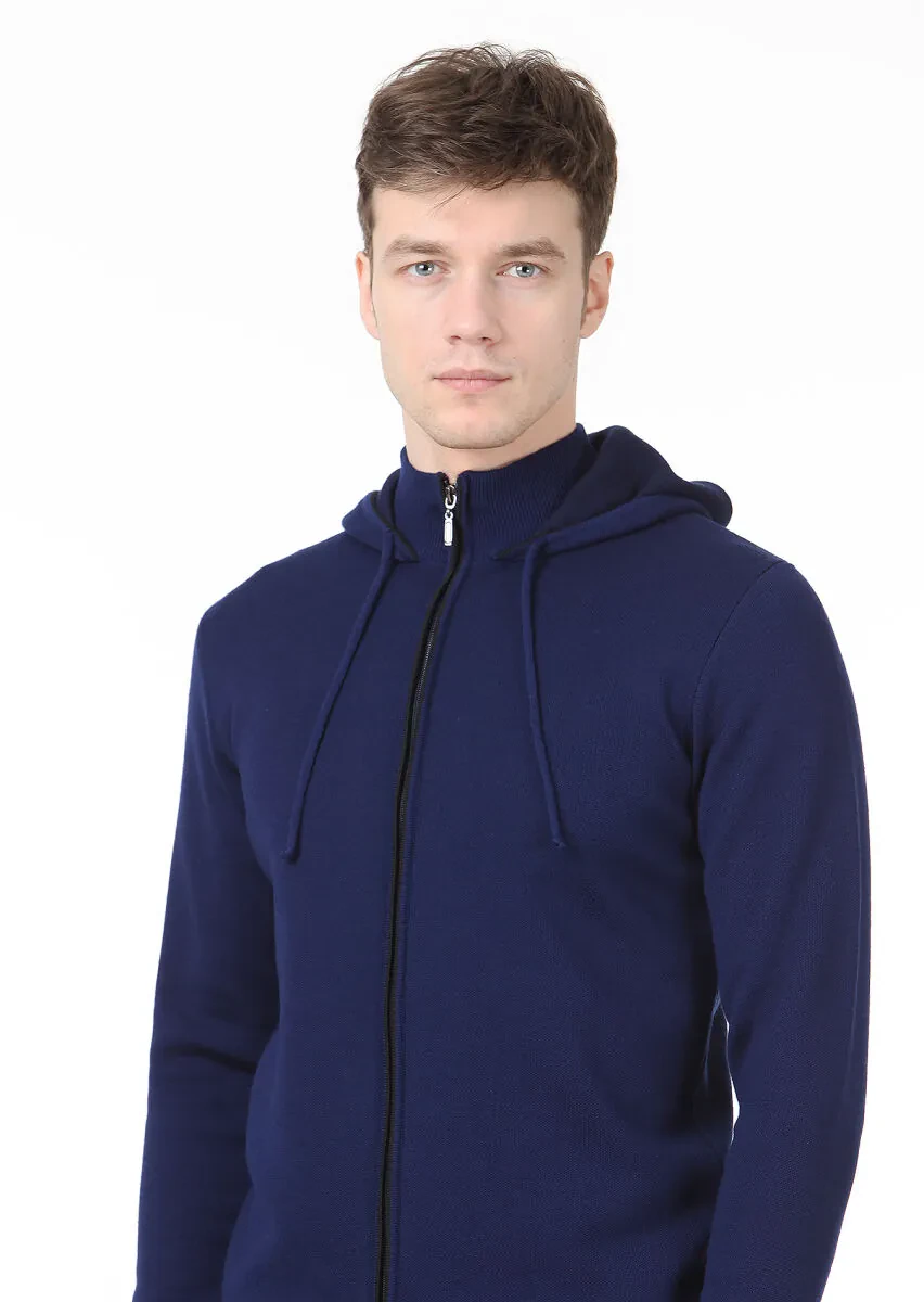 Saks Düz Örgü Yün Karışımlı Hırka - 2