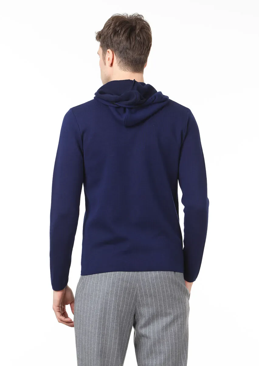 Saks Düz Örgü Yün Karışımlı Hırka - 4