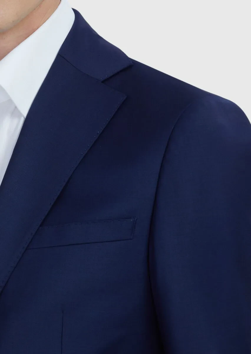 Saks Düz Yün Karışımlı Takım Elbise - 5